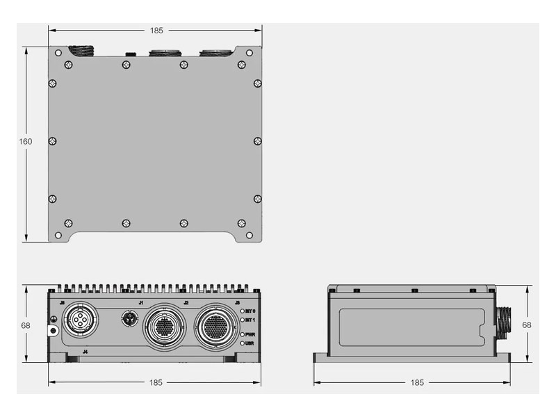 MILS0800-SR — L2/L3 SFF military switch router (8 copper ports) — Dimensions: 185 x 160 x 98 mm