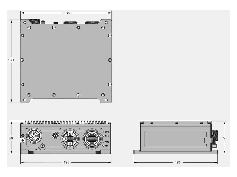 MILS0802-10GM — time server and L2/L3 SFF military switch router — Dimensions (185 x 160 x 68 mm)