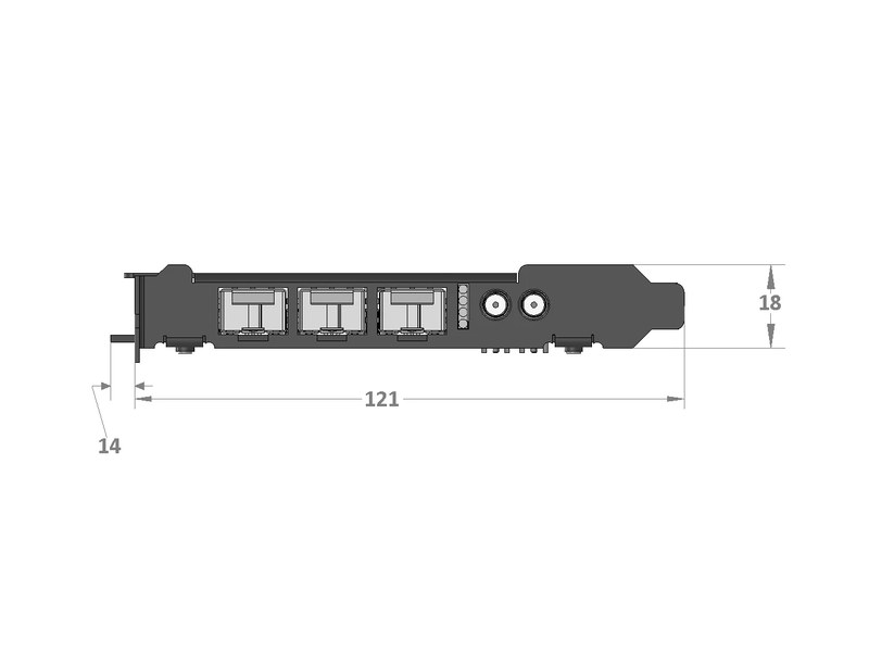 RELY-TSN-PCIe — TSN endpoint bridge PCIe NIC — Dimensions: bracket (121 x 18 mm)