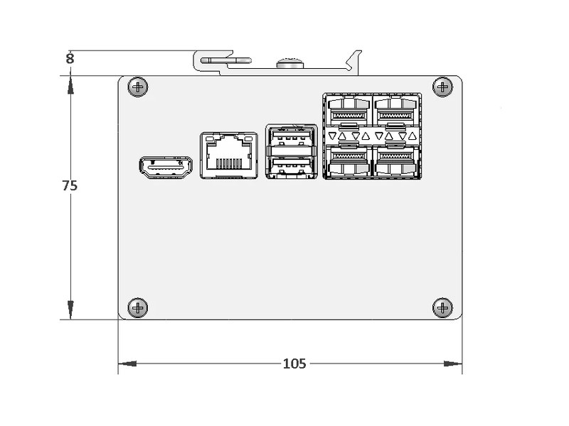 RELY-TSN-REC — Time-Sensitive Networking traffic recorder — Dimensions: front (105 x 75 mm)