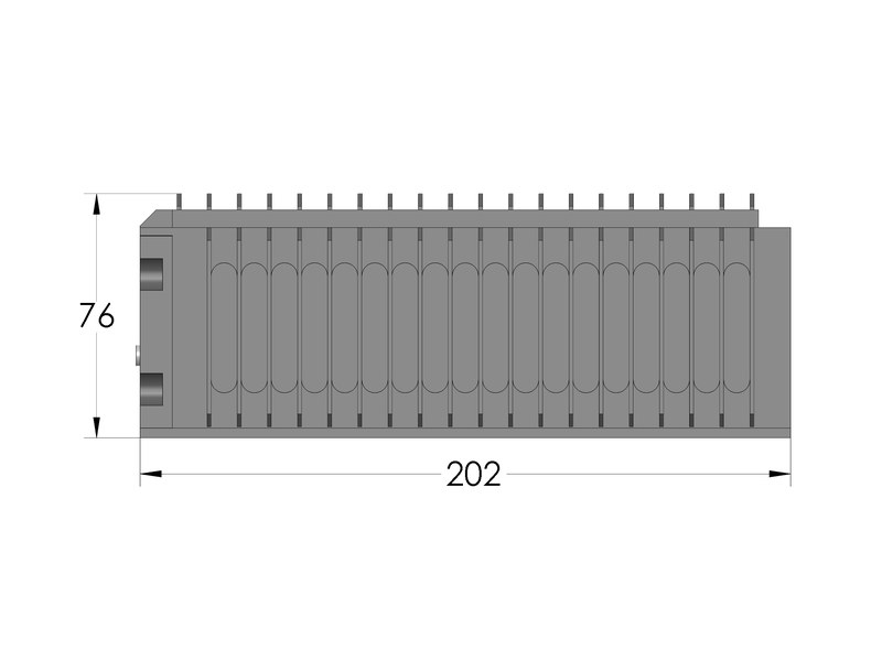 RELY-TSN12 — 12-port 1G TSN switch — Dimensions: side (202 x 76 mm)
